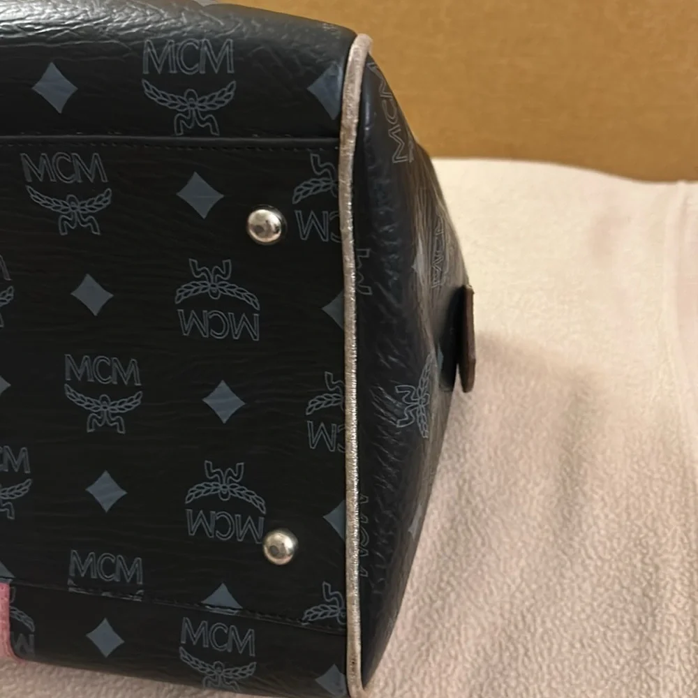 MCM Black Satchel with Pink, Yellow & Tan Accents